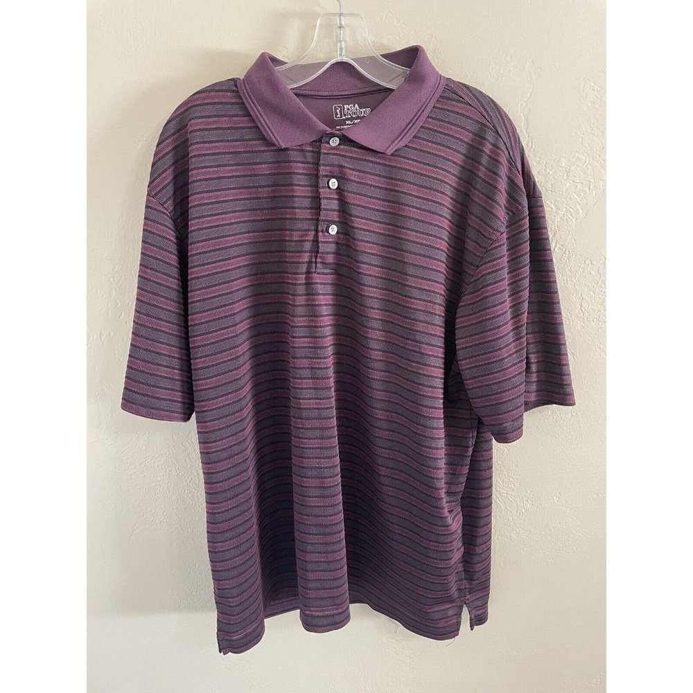 PGA TOUR Men's Short Sleeve Stripe Golf Polo Men’s XL, 100% Polyester